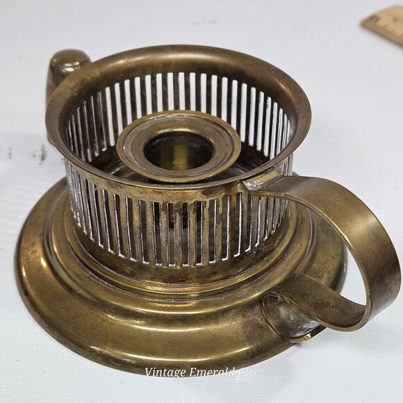 Vtg Antique Brass Chamberstick Rare Candle Holder W Handle Tapered Candelabra - Picture 4 of 13
